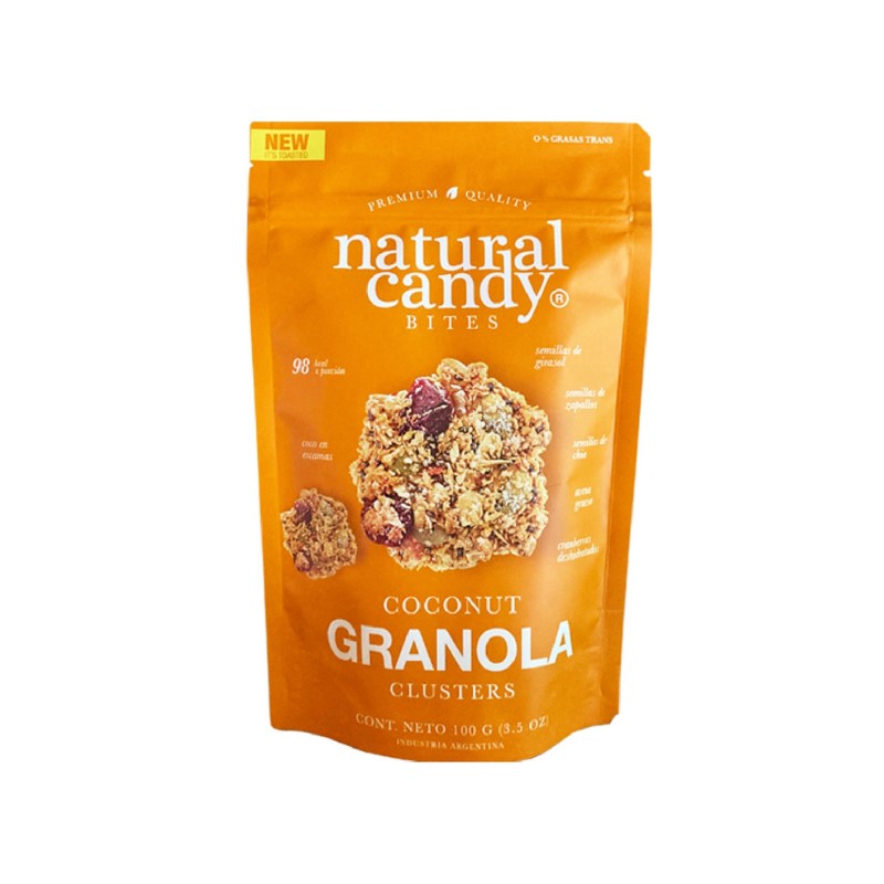 NATURAL CANDY CLUSTER GRANOLA COCONUT 100 GRS