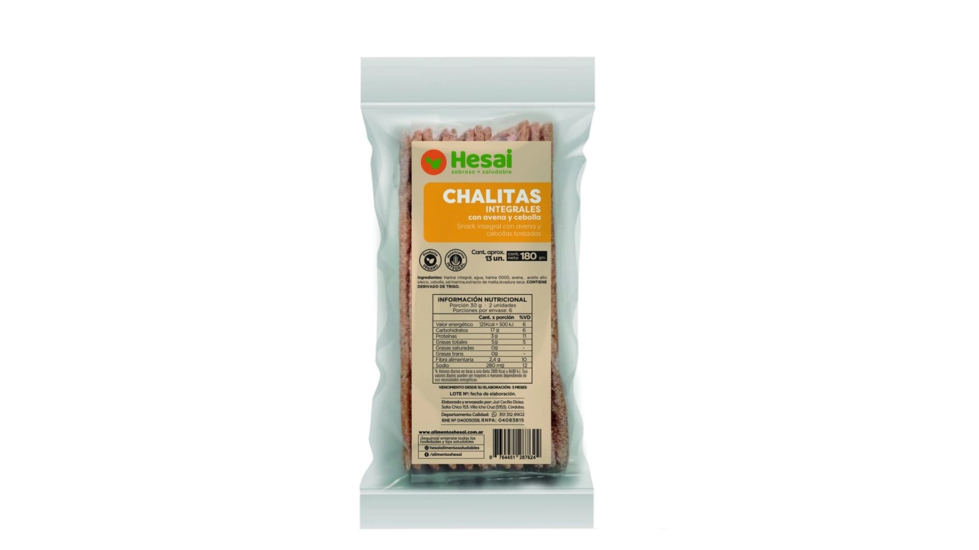 HESAI CHALITAS INTEG AVENA Y CEBOLLA 180 GRS