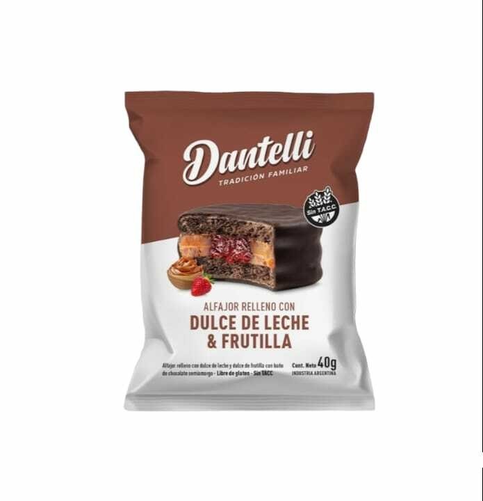 DANTELLI  ALFAJOR DULCE DE LECHE Y FRUTILLA 12 UNID