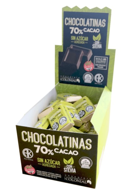 CHOC. COLONIAL CHOCOLATINAS 70 % 50 UNID