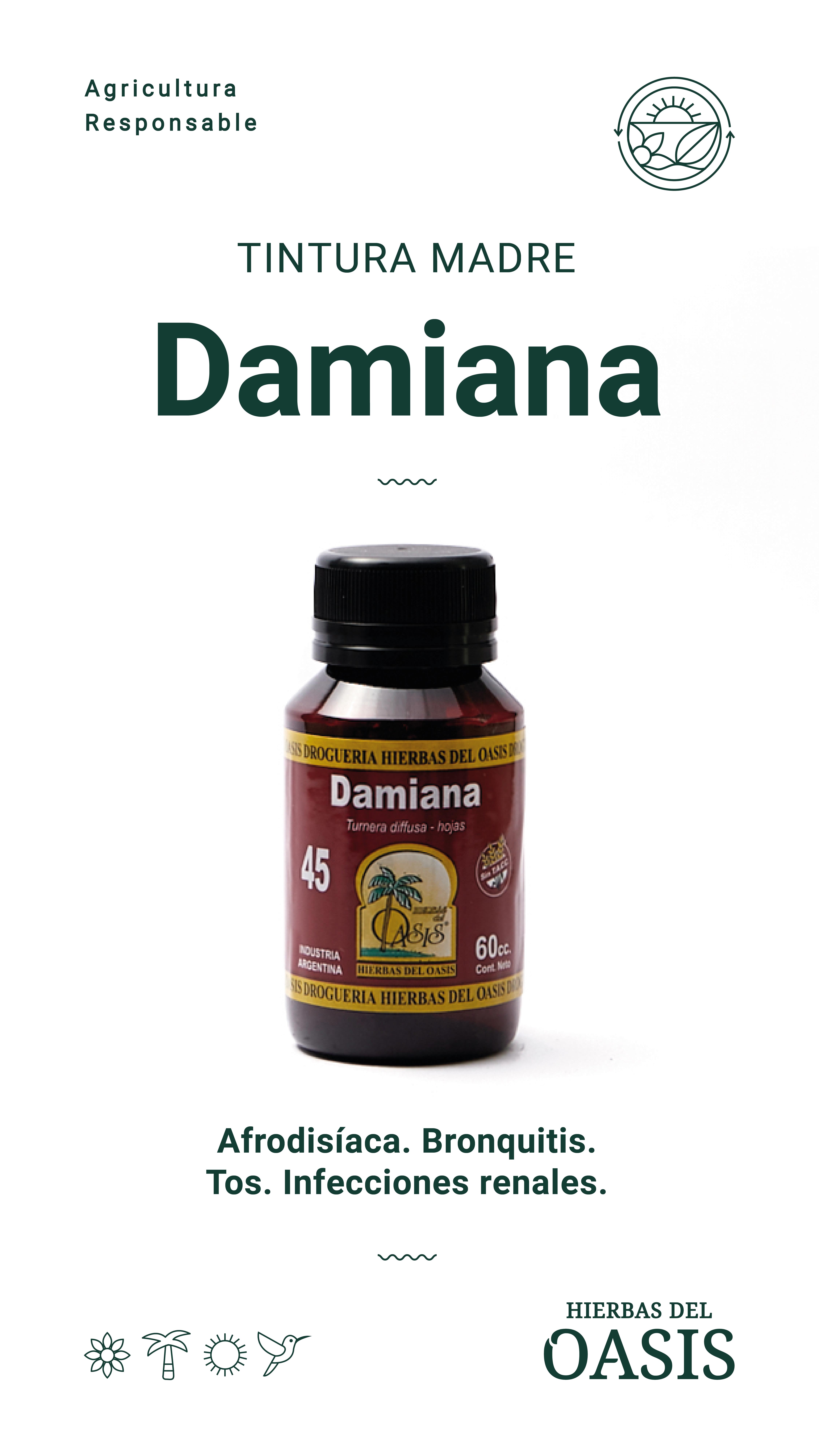 Hierbas Del Oasis TINTURA MADRE Nº 45 DAMIANA 60 cc