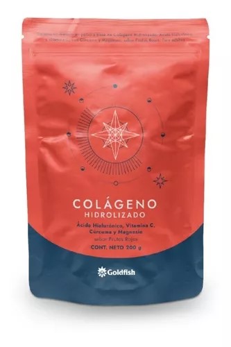 GOLD FISH COLAGENO HIDROLIZADO AC HIALURONICO, VIT C CURCUMA Y MAGNESIO FRUTOS ROJOS 200 GRS