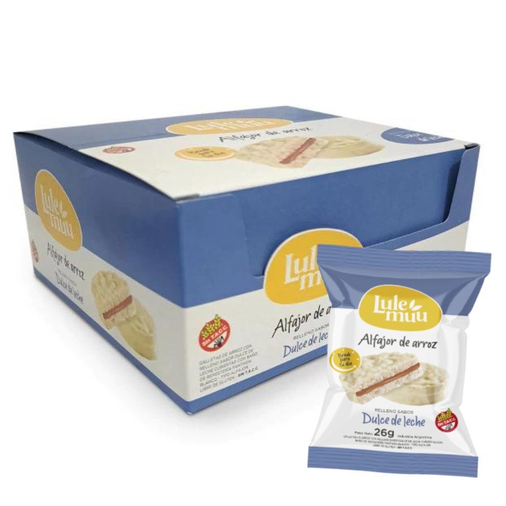 Lulemuu ALFAJOR ARROZ DDL C/CHOCO BLANCO 12 unid