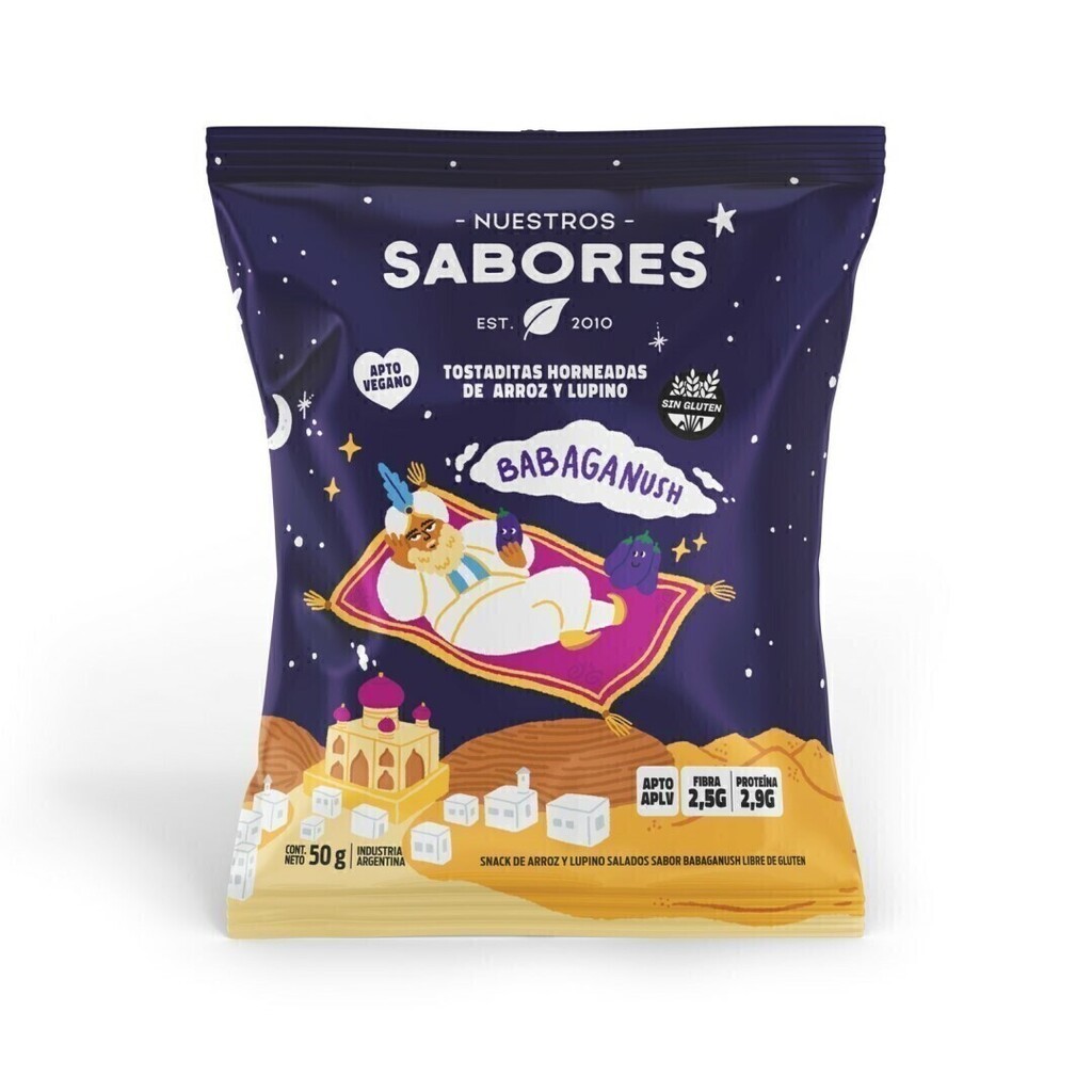 NUESTROS SABORES TOSTADITAS BABAGANUSH 50 GRS