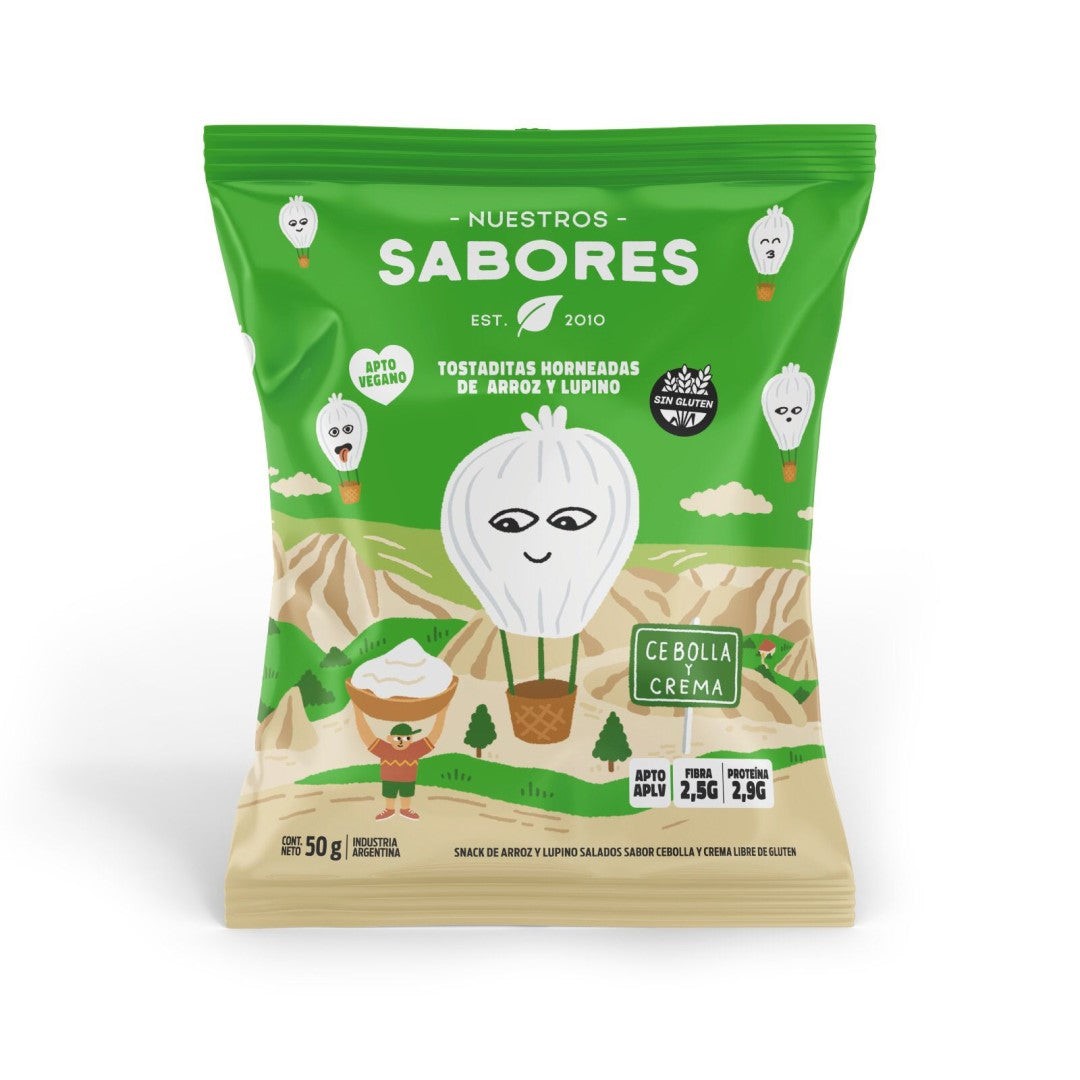 NUESTROS SABORES TOSTADITAS CEBOLLA Y CREMA 50 GRS