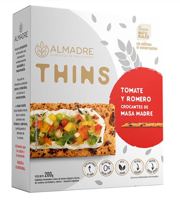ALMADRE THINS TOMATE Y ROMERO 200 GRS