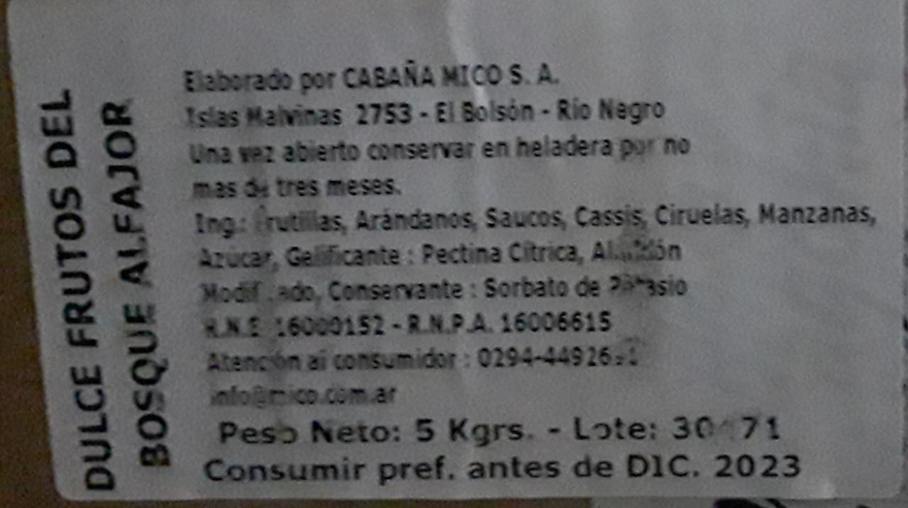 CABAÑAS MICO DULCE DE F DEL BOSQ 5 KG