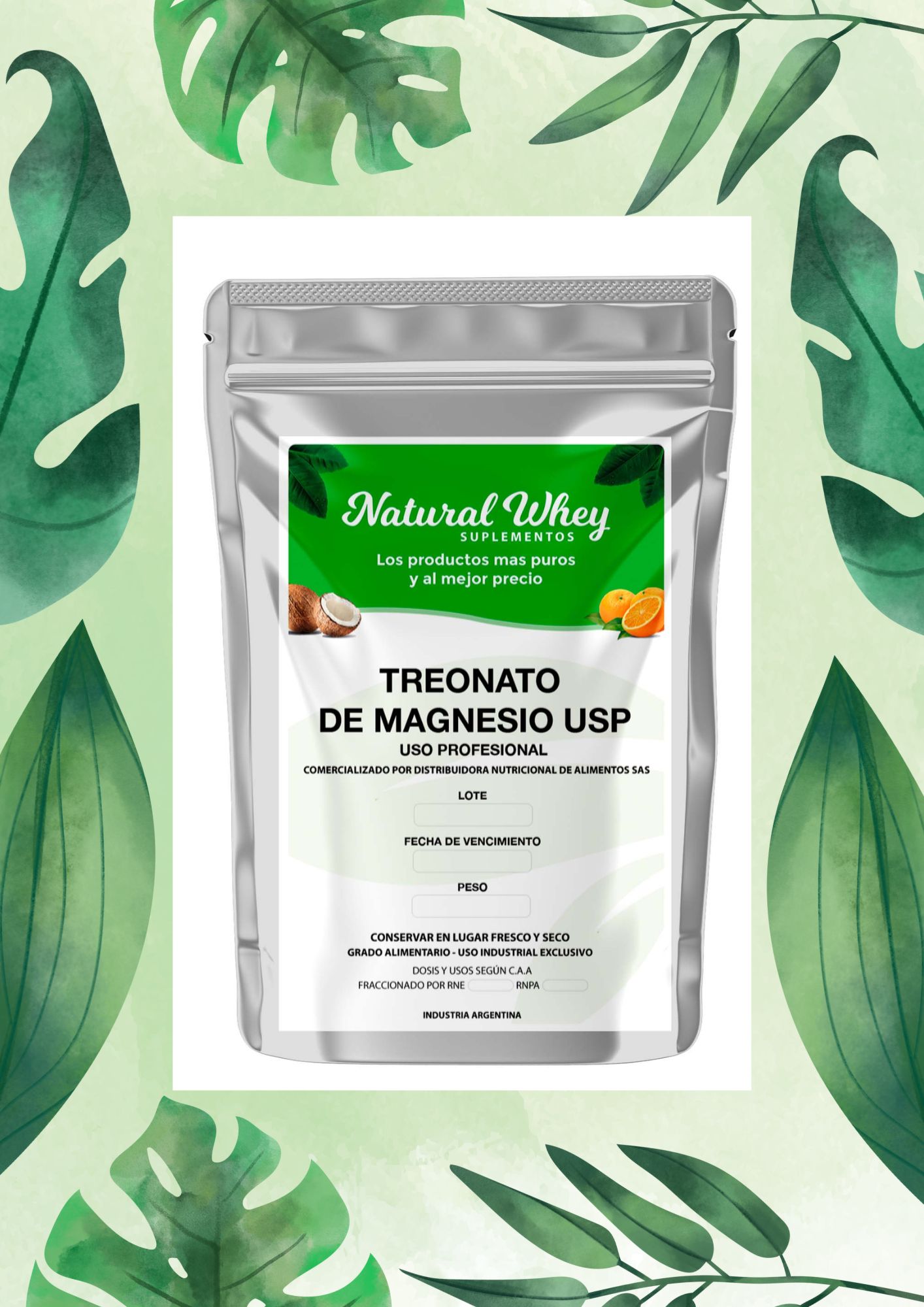 NATURAL WHEY TREONATO DE MAGNESIO 5 GRS
